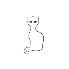 Silhouette of a cat with eyes. Vector hand-drawn doodle illustration. Black and white outline