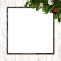 A fir tree decorated for Christmas.
A bulletin board hung on a white wooden wall.