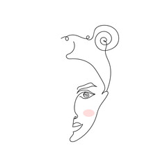Beautiful girl  one line drawing icon, in continuous line drawing style vector illustration on white background