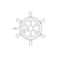 Fototapeta premium Ship's steering wheel one line, in continuous line drawing style.