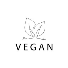Obraz premium Vegan vector icon. Organic, bio, eco symbol. Vector illustration with leaves continuous line drawing for stickers, labels and logos
