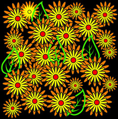 Fototapeta na wymiar Vector creative tropical leaves and flowers. Cute pattern in small flower. Small colorful flowers.