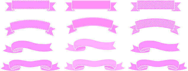 Obraz premium シンプルなピンクのリボン帯セット(3柄×4)