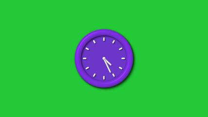 Amazing purple color 3d wall clock isolated on green background,12 hours wall clock