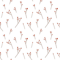 Rowan, minimalist berries. Vector seamless pattern on white background. Vector flat cartoon style. Perfect for textile, wrapping paper, fabric, packaging