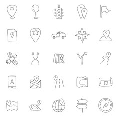 navigation hand drawn linear doodles isolated on white background. navigation icon set for web and ui design, mobile apps and print products