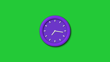 12 hours 3d wall clock isolated on green background,Purple color 3d wall clock isolated