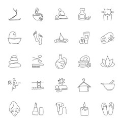 beauty and spa hand drawn linear doodles isolated on white background. beauty and spa icon set for web and ui design, mobile apps and print products