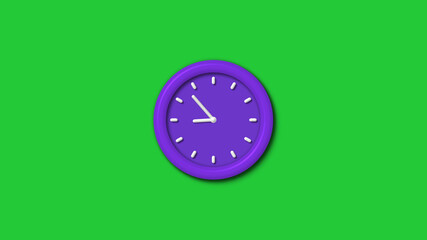 New purple color 3d wall clock isolated on green background,12 hours wall clock