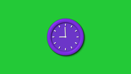 New purple color 3d wall clock isolated on green background,12 hours wall clock