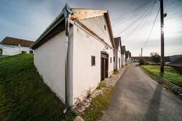Fototapeta na wymiar Wine cellars in a row in Southern Hungary in Palkonya