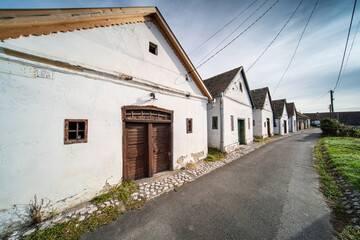 Fototapeta na wymiar Wine cellars in a row in Southern Hungary in Palkonya