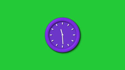 New purple color 3d wall clock isolated on green background,12 hours wall clock