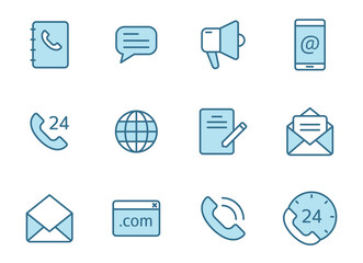 contact us linear vector icons in two colors isolated on white background. contact us blue icon set for web design, ui, mobile apps and print
