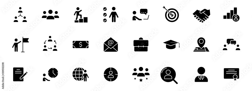 Poster headhunting silhouette vector icons isolated on white. teamwork icon set for web, mobile apps, ui de