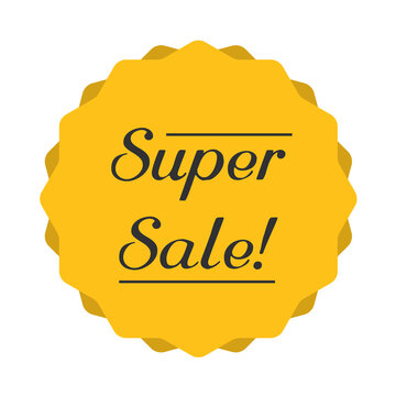 Super sale color discount sticker. Super sale yellow bent label isolated on white background. discount lettering on modern round shape. illustration for promo advertising discounts