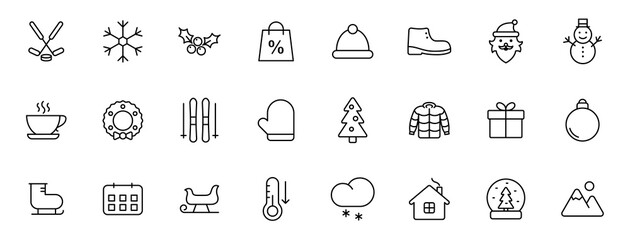winter linear vector icons isolated on white. winter icon set for web and ui design, mobile apps and print products