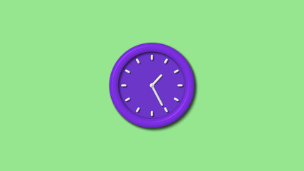 Best purple color 3d wall clock isolated on green light background,12 hours wall clock