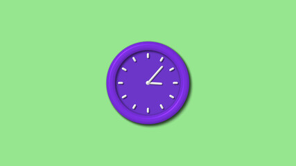 Amazing purple color 3d wall clock isolated on green light background,Counting down wall clock isolated