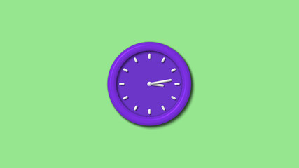 Amazing purple color 3d wall clock isolated on green light background,Counting down wall clock isolated