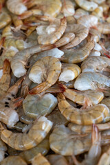 frozen tropical shrimp at the seafood market 