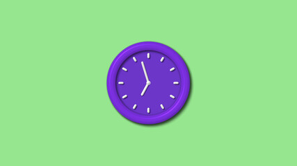 Purple color 3d wall clock isolated on green light background,counting down wall clock