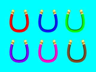 A group of six vector magnets with different colors