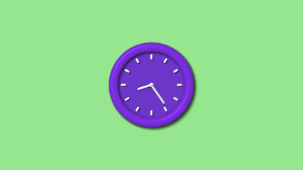 Purple color 3d wall clock isolated on green light background,counting down wall clock