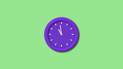 New purple color 3d wall clock isolated on green light background,Counting down wall clock isolated