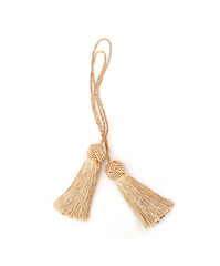 Two golden silk tassels isolated on white background for creating graphic concepts