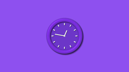 Purple color 12 hours 3d wall clock isolated on purple background,wall clock isolated