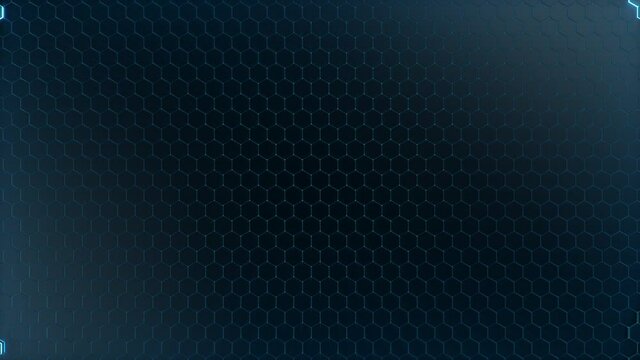 Abstract blue futuristic hexagons surface pattern, honeycomb with offset effect. Blue abstract glowing sci-fi background. Hexagonal wall moving in waves wit neon effect. Looped Seamless 3D Animation