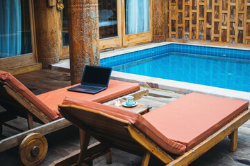 Working place and opened computer Outdoor Thailand