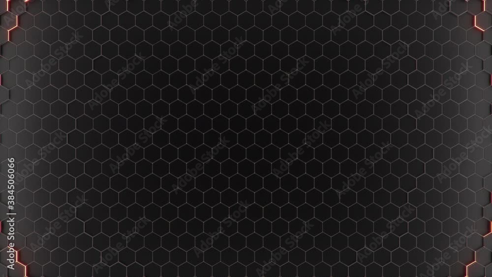 Poster animation movement of red hexagons with wave movements, honeycomb with offset effect. red abstract n