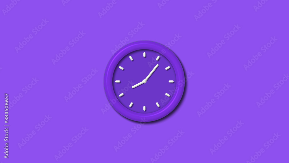 Wall mural purple color 12 hours 3d wall clock isolated on purple background,3d wall clock, clock isolated