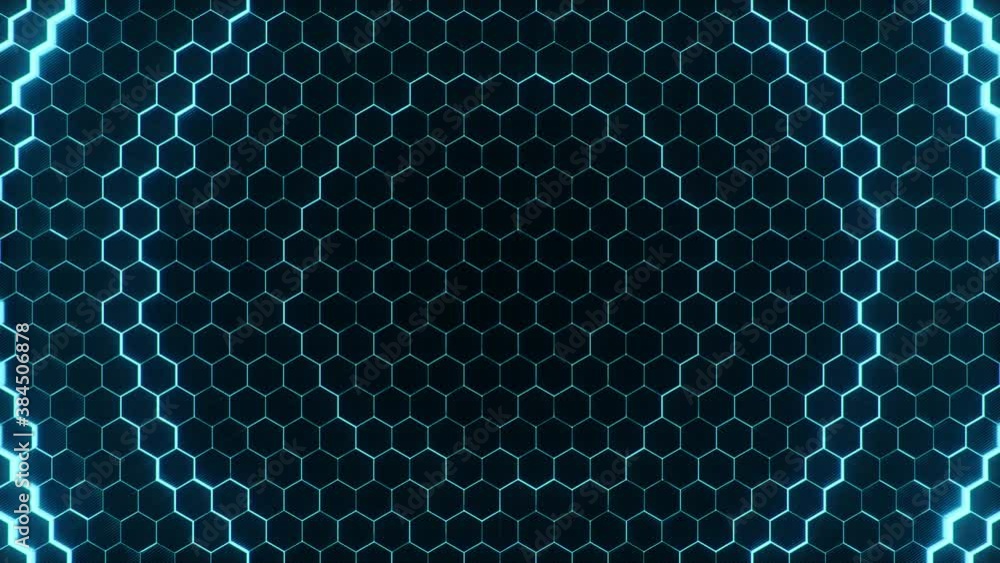 Poster abstract blue futuristic hexagons surface pattern, honeycomb with offset effect. blue abstract glowi