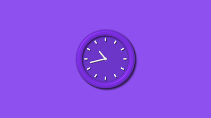 New purple color 3d wall clock isolated on purple background,3d wall clock