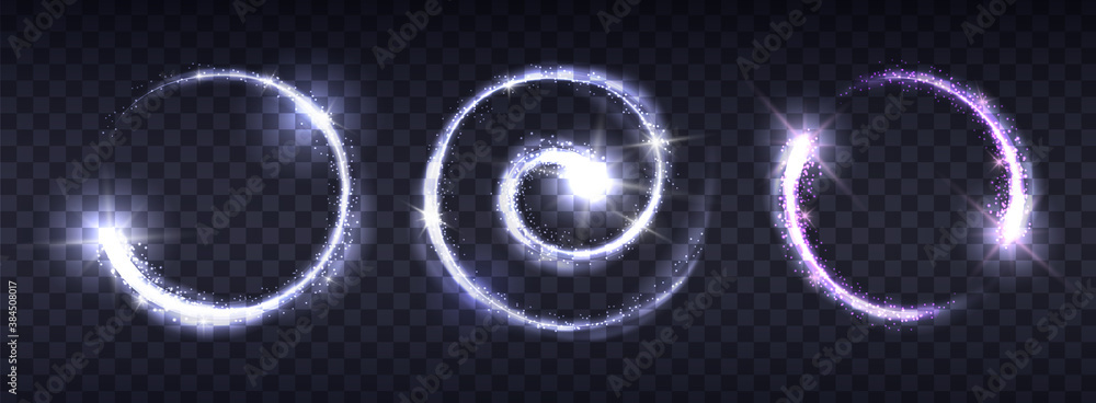 Wall mural luminous shining circles on a transparent background. a set of round star lights or comets with a gl