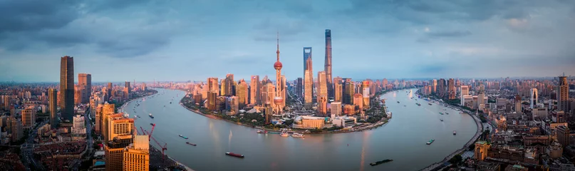 Fotobehang panoramic view of city skyline of Shanghai China © Chenxiaoyang