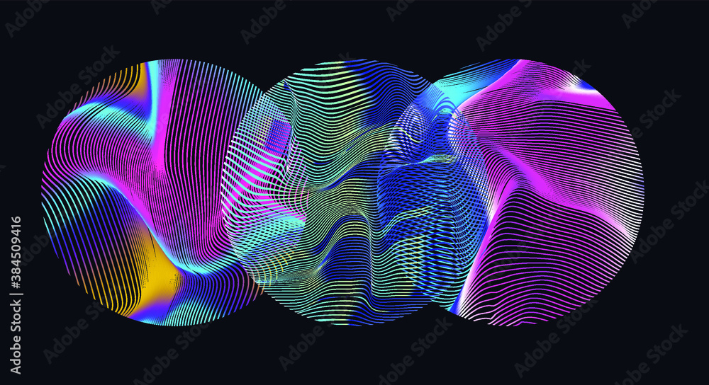 Fototapete Glitched and distorted spheres, organic morphing 3d blob set. Concept of data visualization, graph of mathematical function, generative computer art.