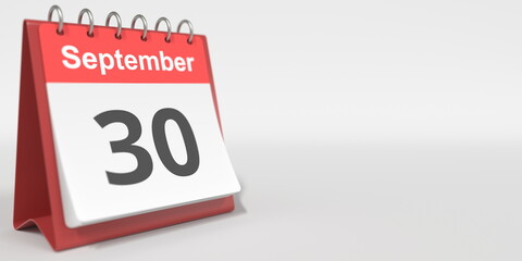 September 30 date written in German on the flip calendar page. 3d rendering