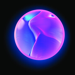 Glowing neon sphere on dark background. Synthwave and cyberpunk style aesthetics.