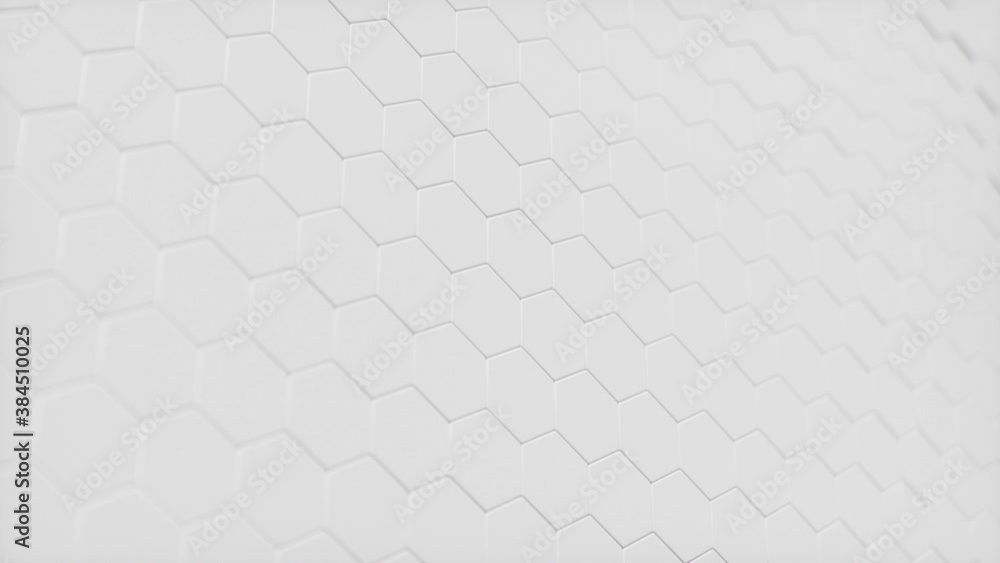 Poster movement of a wall of hexagons in waves up and down, which creates green self-luminous hexagons. abs