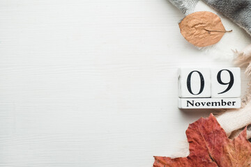 ninth day of autumn month calendar November with copy space