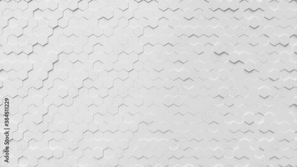 Poster abstract white-blue futuristic hexagons surface pattern, honeycomb with offset effect. hexagonal wal