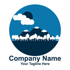 simple flat design natural landscape of mountains and forest