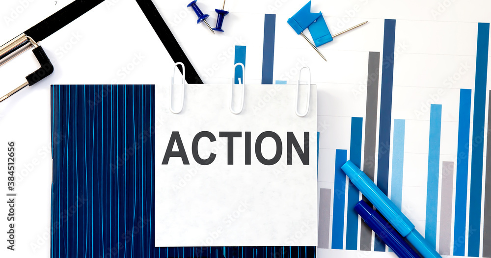 Poster notebook with toolls and notes about action on sticker ,concept