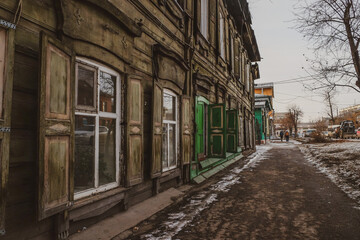 Historical wooden house in Irkutsk, Russian Federation