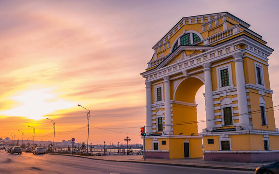 The evening at Moscow Gate, Irkutsk, Russia. 