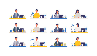 Digital nomad concept. Vector illustration of people can work anywhere. Workers at home or office.